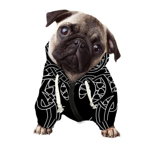 Black And White Viking Yggdrasil Print Dog Zip Up Hoodie