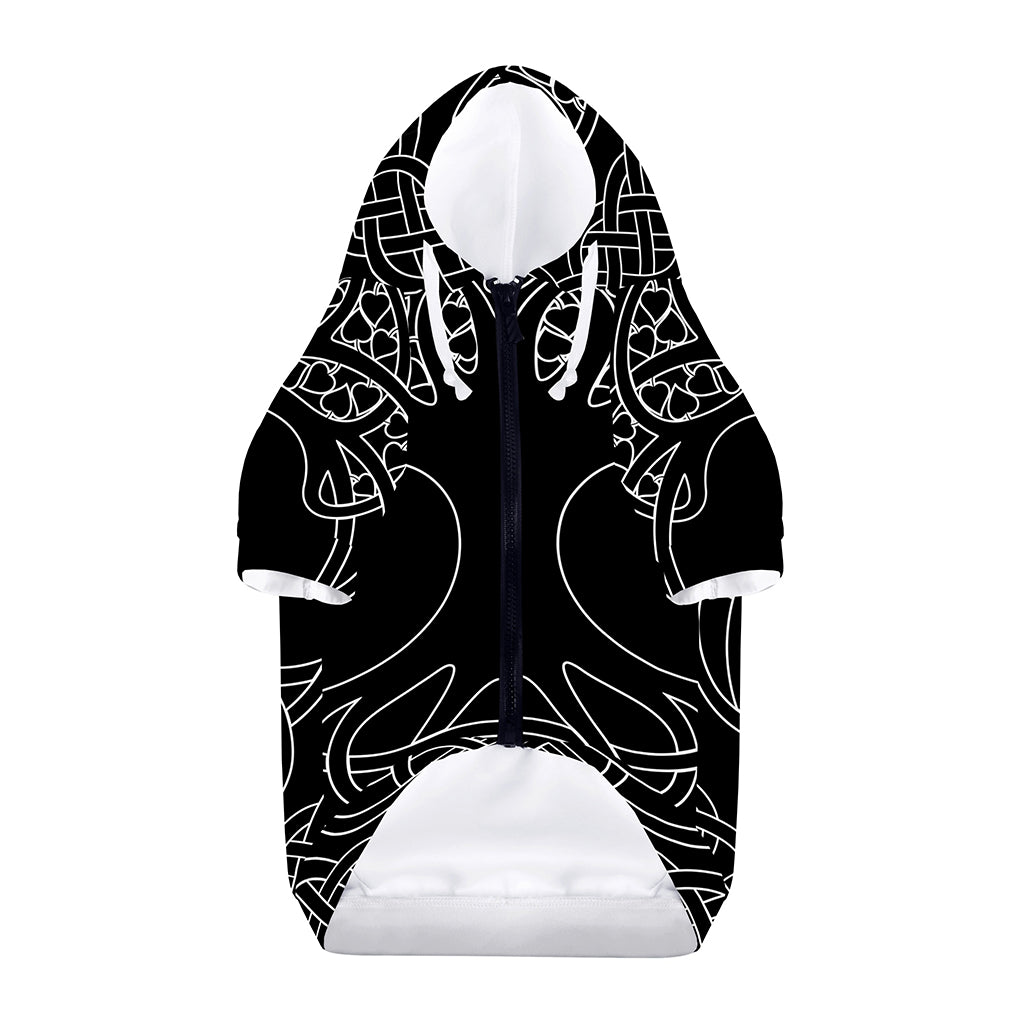 Black And White Viking Yggdrasil Print Dog Zip Up Hoodie