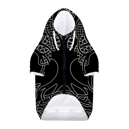 Black And White Viking Yggdrasil Print Dog Zip Up Hoodie