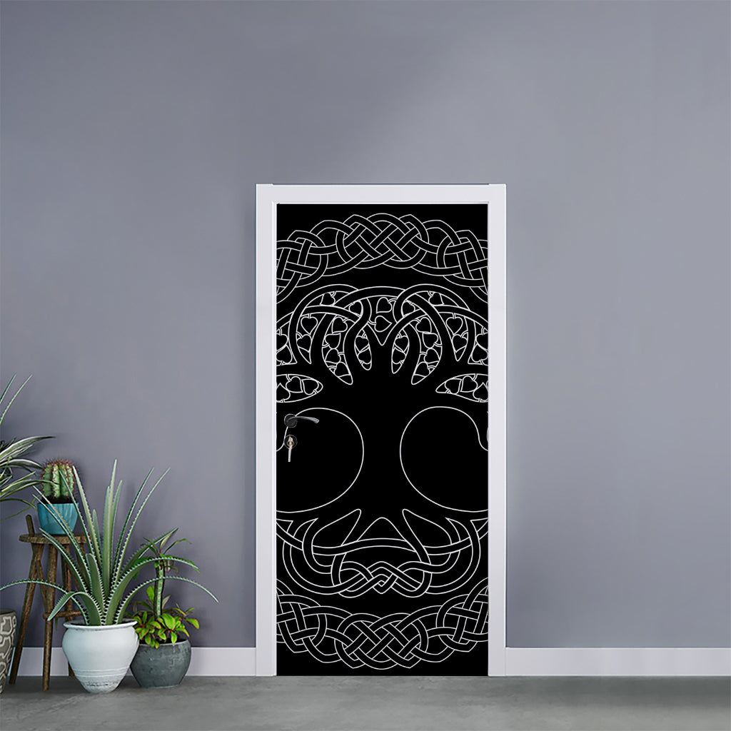 Black And White Viking Yggdrasil Print Door Sticker