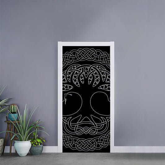 Black And White Viking Yggdrasil Print Door Sticker