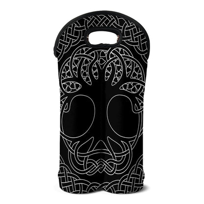 Black And White Viking Yggdrasil Print Double Neoprene Wine Tote