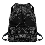 Black And White Viking Yggdrasil Print Drawstring Backpack