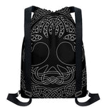 Black And White Viking Yggdrasil Print Drawstring Backpack