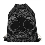 Black And White Viking Yggdrasil Print Drawstring Bag