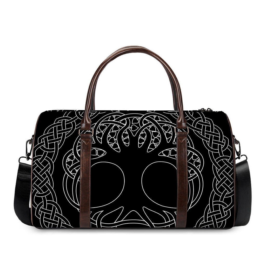 Black And White Viking Yggdrasil Print Duffle Bag
