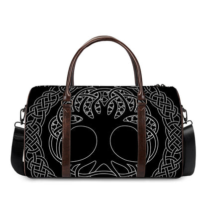 Black And White Viking Yggdrasil Print Duffle Bag