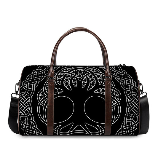 Black And White Viking Yggdrasil Print Duffle Bag