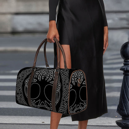 Black And White Viking Yggdrasil Print Duffle Bag