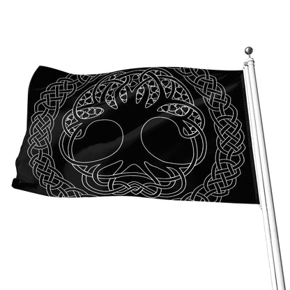Black And White Viking Yggdrasil Print Flag