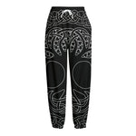 Black And White Viking Yggdrasil Print Fleece Lined Knit Pants
