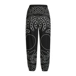 Black And White Viking Yggdrasil Print Fleece Lined Knit Pants