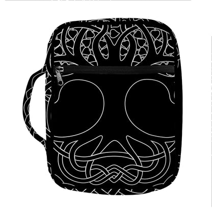 Black And White Viking Yggdrasil Print Front Pocket Bible Bag