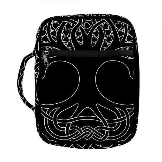 Black And White Viking Yggdrasil Print Front Pocket Bible Bag