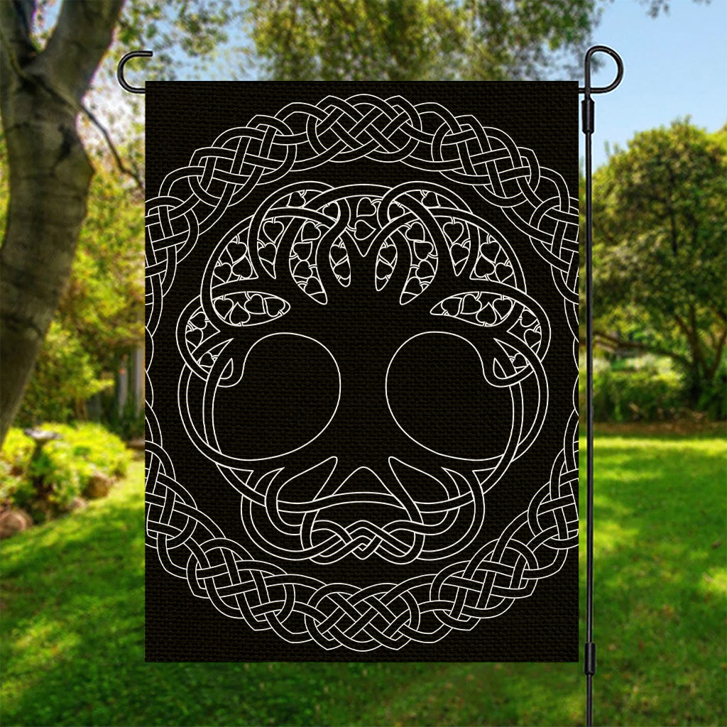 Black And White Viking Yggdrasil Print Garden Flag