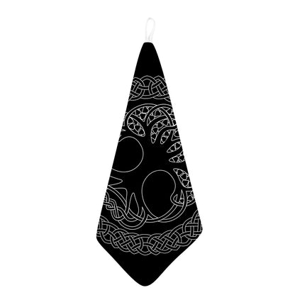 Black And White Viking Yggdrasil Print Hand Towel