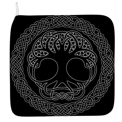 Black And White Viking Yggdrasil Print Hand Towel