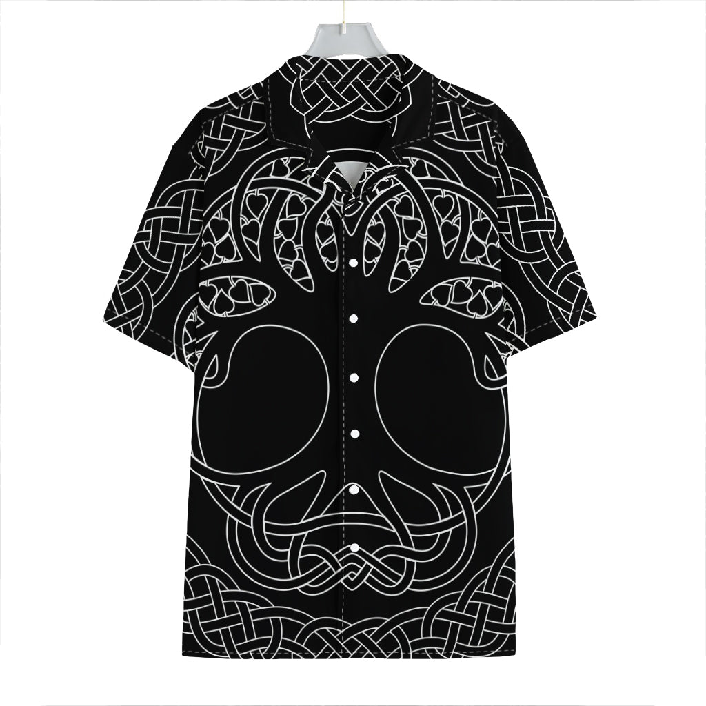Black And White Viking Yggdrasil Print Hawaiian Shirt