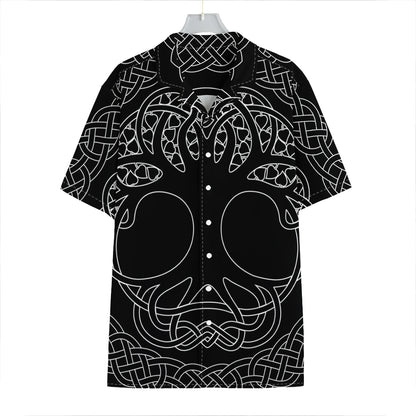 Black And White Viking Yggdrasil Print Hawaiian Shirt