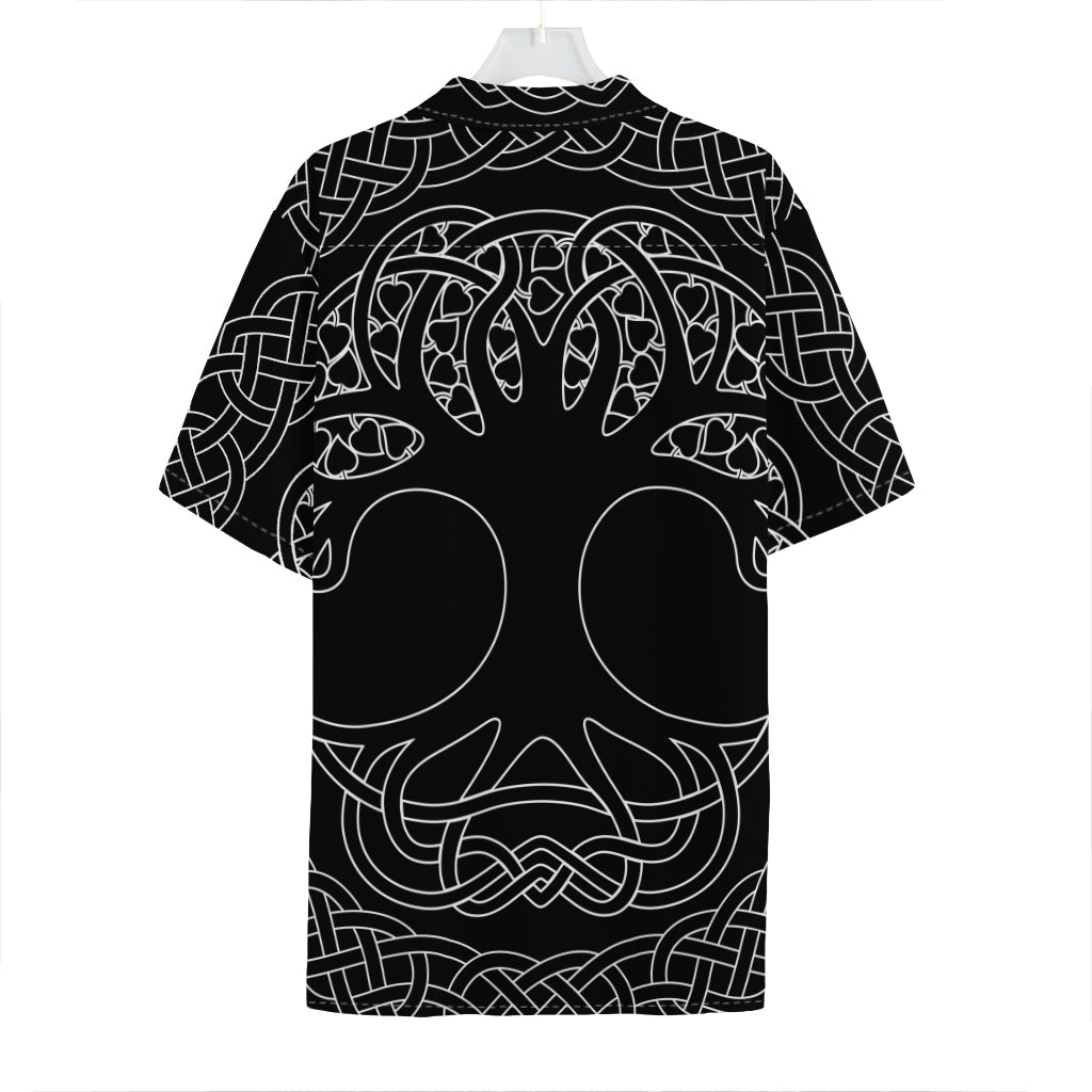Black And White Viking Yggdrasil Print Hawaiian Shirt