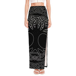 Black And White Viking Yggdrasil Print High Slit Maxi Skirt