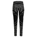 Black And White Viking Yggdrasil Print High-Waisted Pocket Leggings