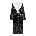 Black And White Viking Yggdrasil Print Hooded Bathrobe