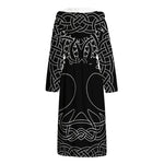 Black And White Viking Yggdrasil Print Hooded Bathrobe