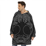 Black And White Viking Yggdrasil Print Hoodie Blanket