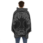 Black And White Viking Yggdrasil Print Hoodie Blanket