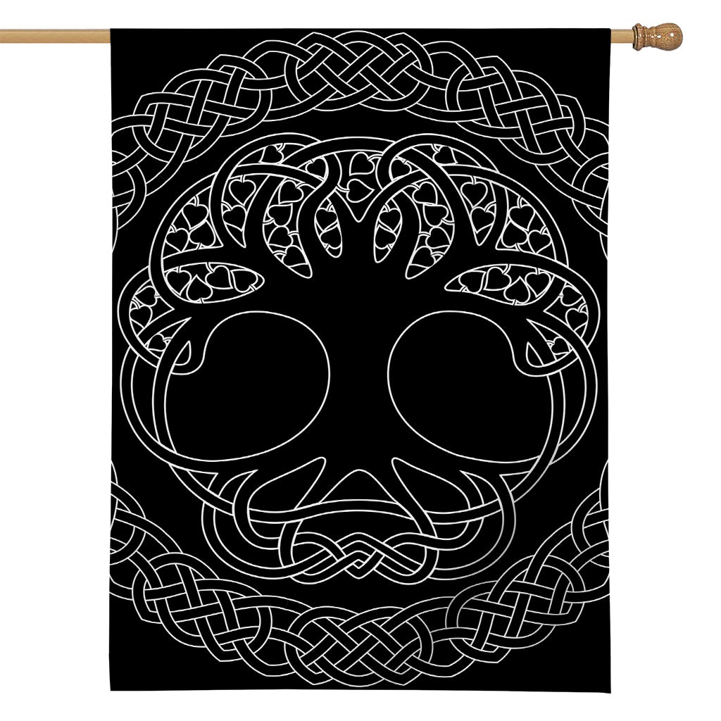 Black And White Viking Yggdrasil Print House Flag