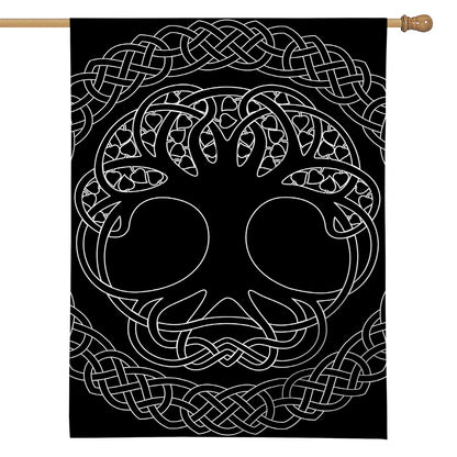 Black And White Viking Yggdrasil Print House Flag