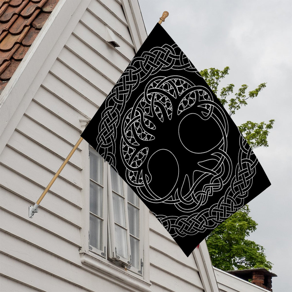 Black And White Viking Yggdrasil Print House Flag