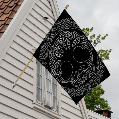 Black And White Viking Yggdrasil Print House Flag