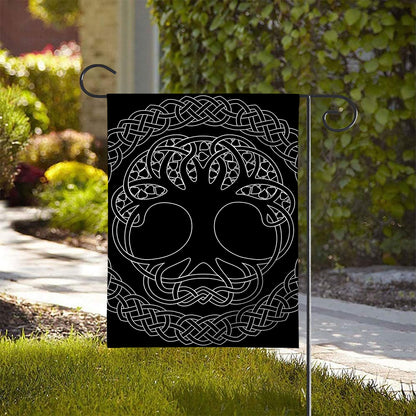 Black And White Viking Yggdrasil Print House Flag