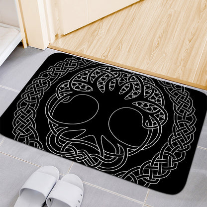 Black And White Viking Yggdrasil Print Indoor Door Mat