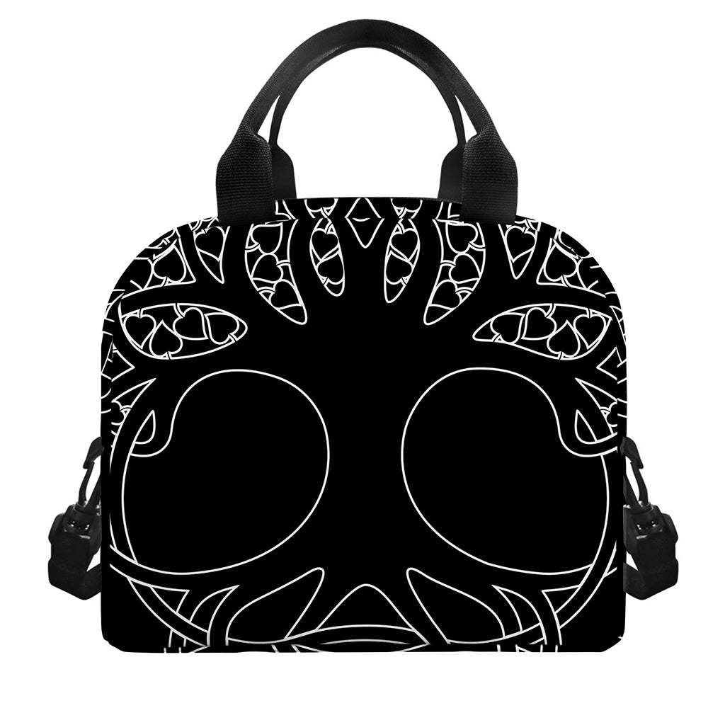 Black And White Viking Yggdrasil Print Insulated Lunch Bag