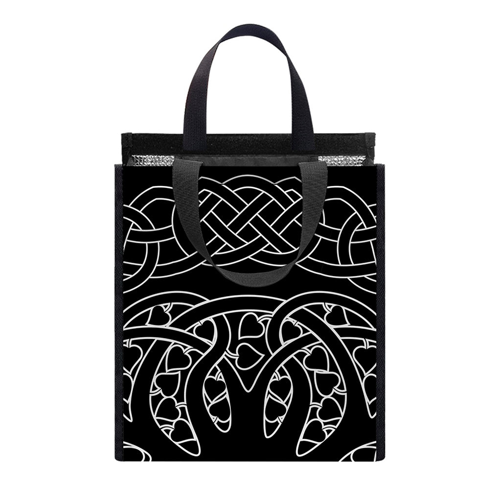Black And White Viking Yggdrasil Print Insulated Lunch Tote
