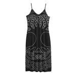 Black And White Viking Yggdrasil Print Jersey Midi Cami Dress