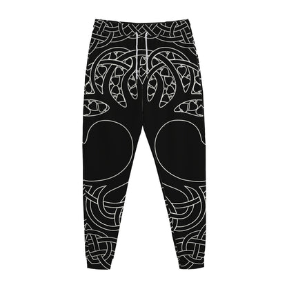 Black And White Viking Yggdrasil Print Jogger Pants