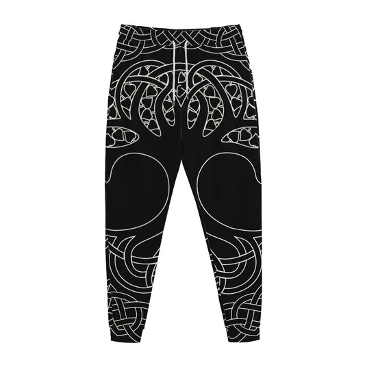 Black And White Viking Yggdrasil Print Jogger Pants