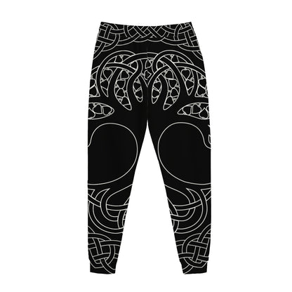 Black And White Viking Yggdrasil Print Jogger Pants
