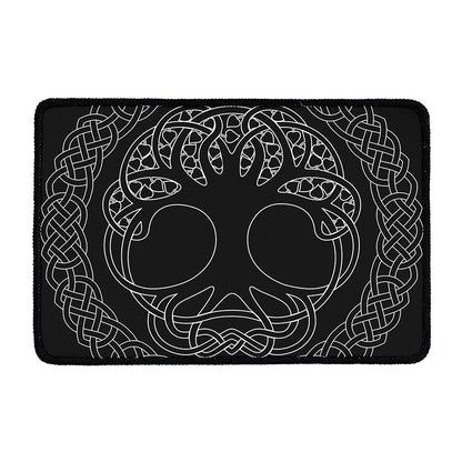 Black And White Viking Yggdrasil Print Kitchen Mat