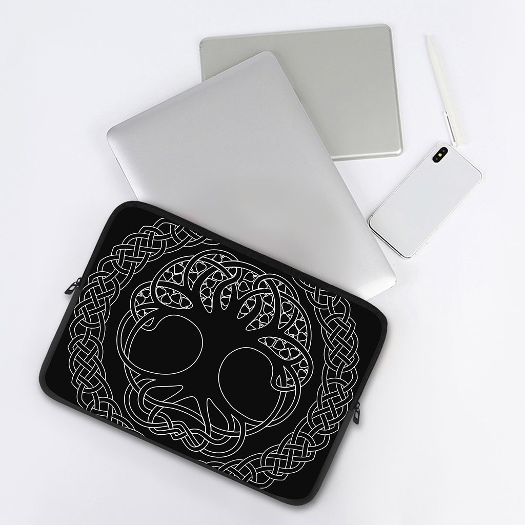 Black And White Viking Yggdrasil Print Laptop Sleeve