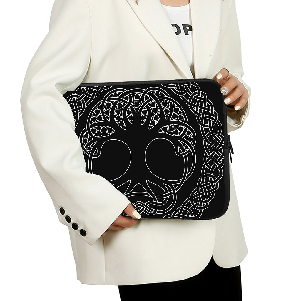 Black And White Viking Yggdrasil Print Laptop Sleeve