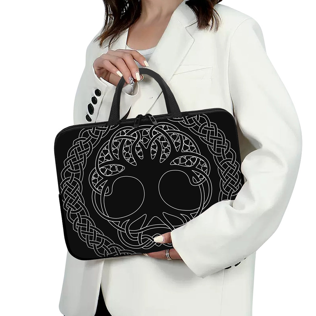 Black And White Viking Yggdrasil Print Laptop Sleeve With Handle