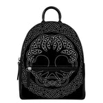 Black And White Viking Yggdrasil Print Leather Backpack