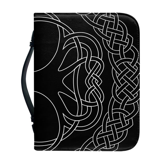 Black And White Viking Yggdrasil Print Leather Bible Cover