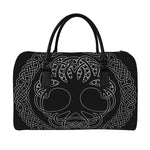 Black And White Viking Yggdrasil Print Leather Duffle Bag