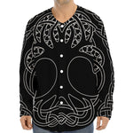 Black And White Viking Yggdrasil Print Long Sleeve Baseball Jersey